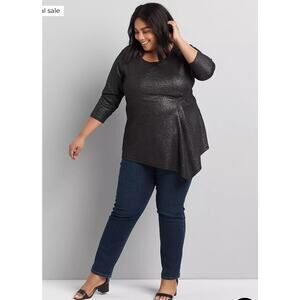 NWT Lane Bryant Asymmetrical Metallic Black Top 26/28 Futuristic Couture